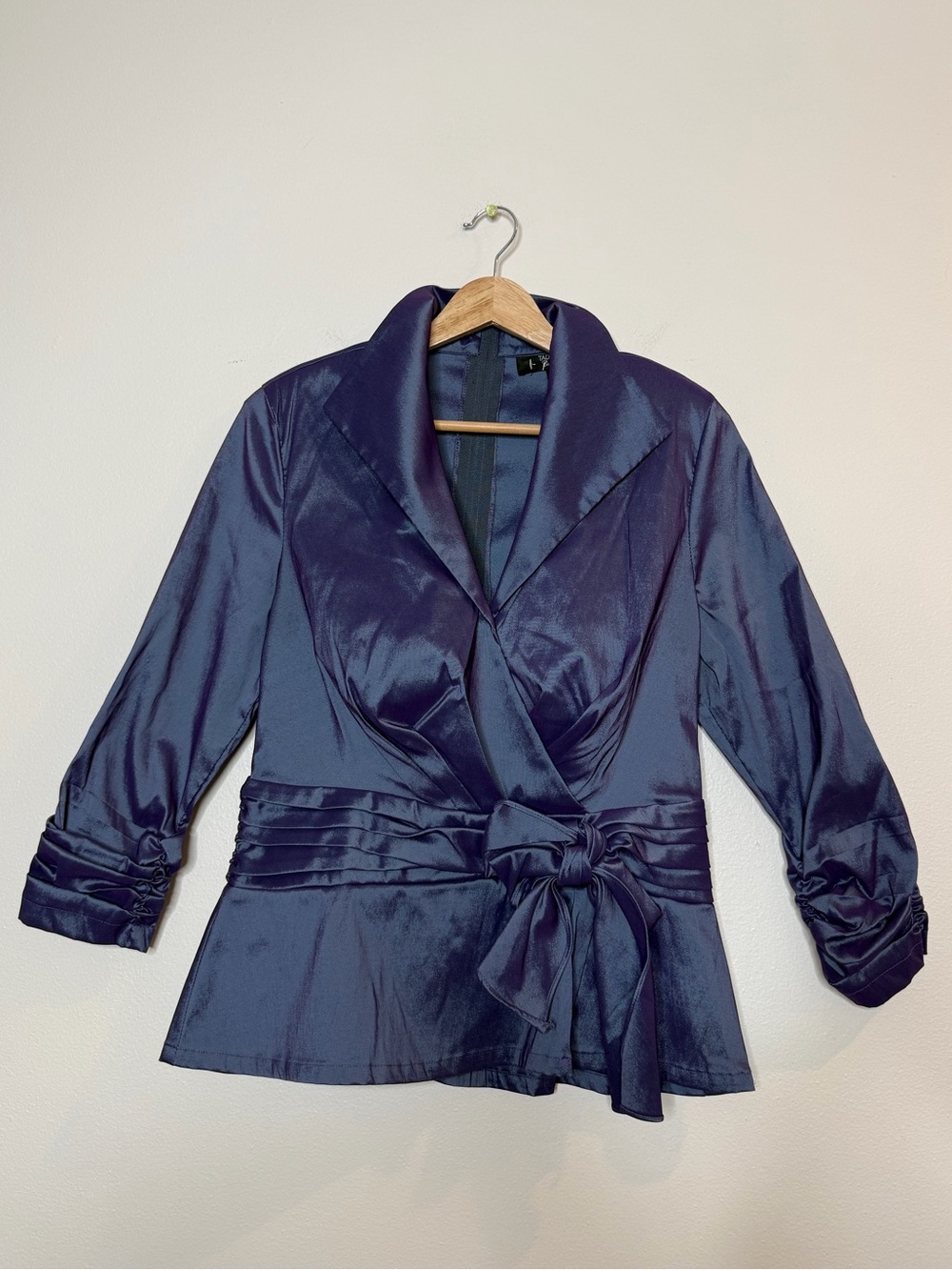 Vintage Tadashi Collection Metallic Purple Fall Fashion Runway Bow Blouse 12